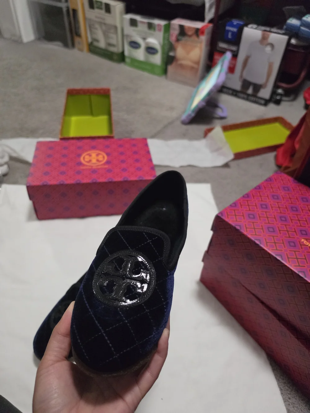 Tory Burch Velvet Quilted Navy Blue Women’s Slip-On Loafers Size 8